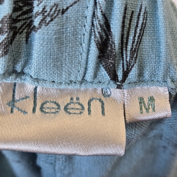 KLEEN 100% Linen Blue Toile Pattern Balloon Cropped Wide Leg Resortwear Pants - Picture 5 of 7